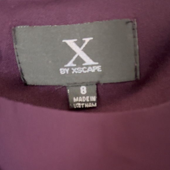 NWOT XSCAPE Purple Stretch Embellished Cape Overlay Sleeveless Dress; women’s 8 - Picture 11 of 11